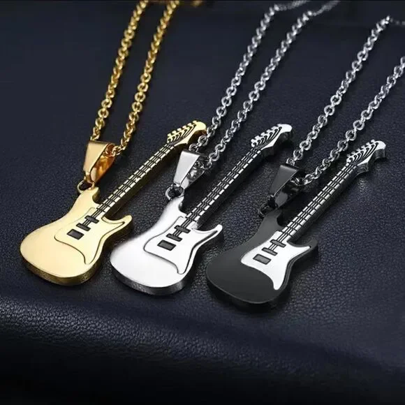 Silver Tone Electric Guitar Necklace and Pendant #620 - Picture 7 of 9